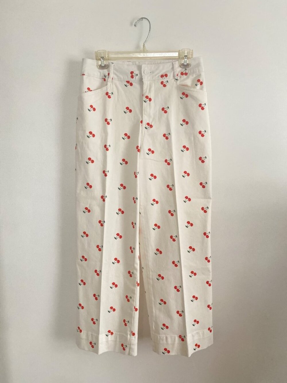 New! Bagatelle Cropped Wide Leg Pants With Red Cherry Print Women's Size 8